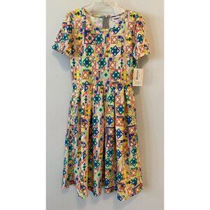 NWT LuLaRoe Amelia Yellow Geometric Print Dress Small